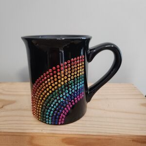 Arc Shaped Rainbow Rhinestones Black Ceramic Mug NWT